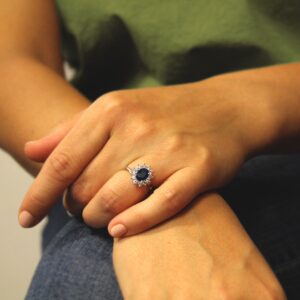 sapphire and diamond bezel twist ring